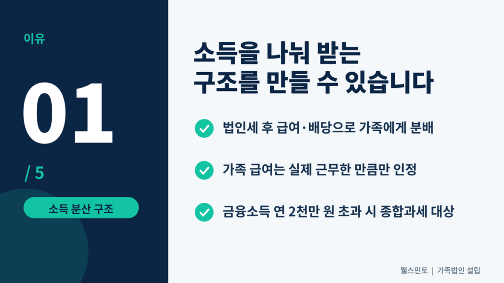 가족법인 설립 이유 1, 급여와 배당으로 소득을 나누는 구조
